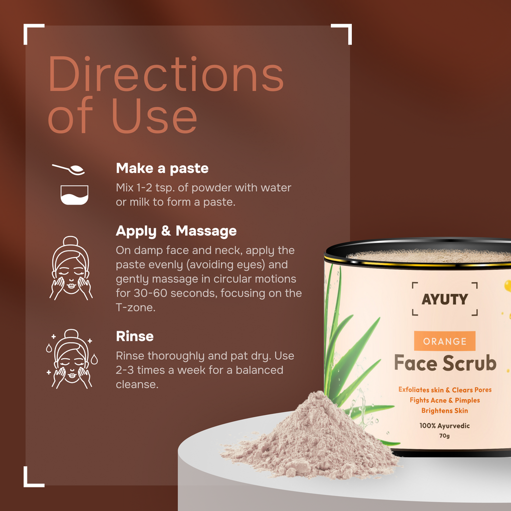Orange Face Scrub for Brightening - Natural Cleanser with 11 Ayurvedic Ingredients