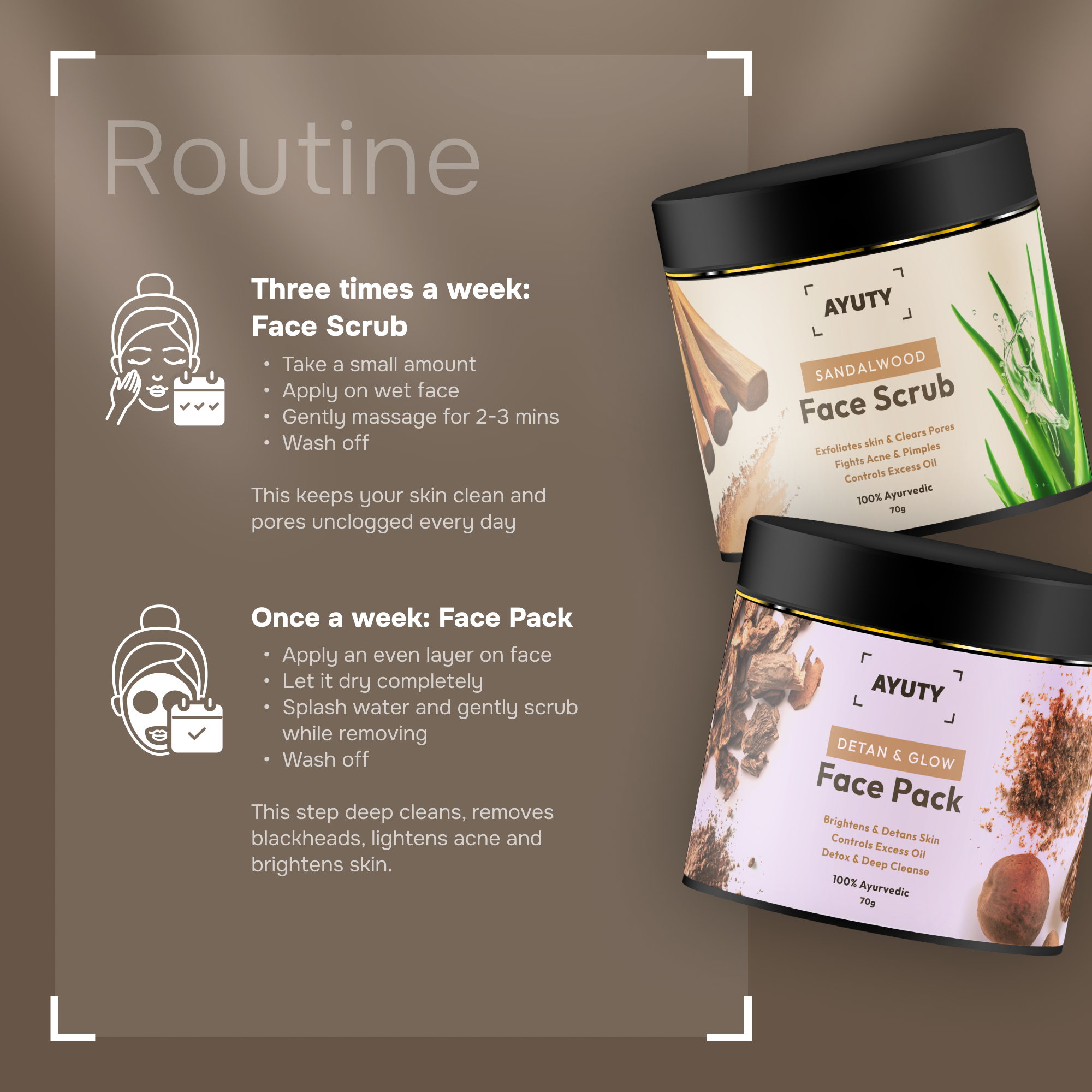 Ayurvedic Face Scrub & Face Pack Combo for Acne, Blackheads, Tan Removal & Glowing Skin