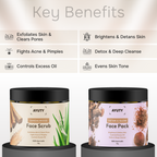 Ayurvedic Face Scrub & Face Pack Combo for Acne, Blackheads, Tan Removal & Glowing Skin