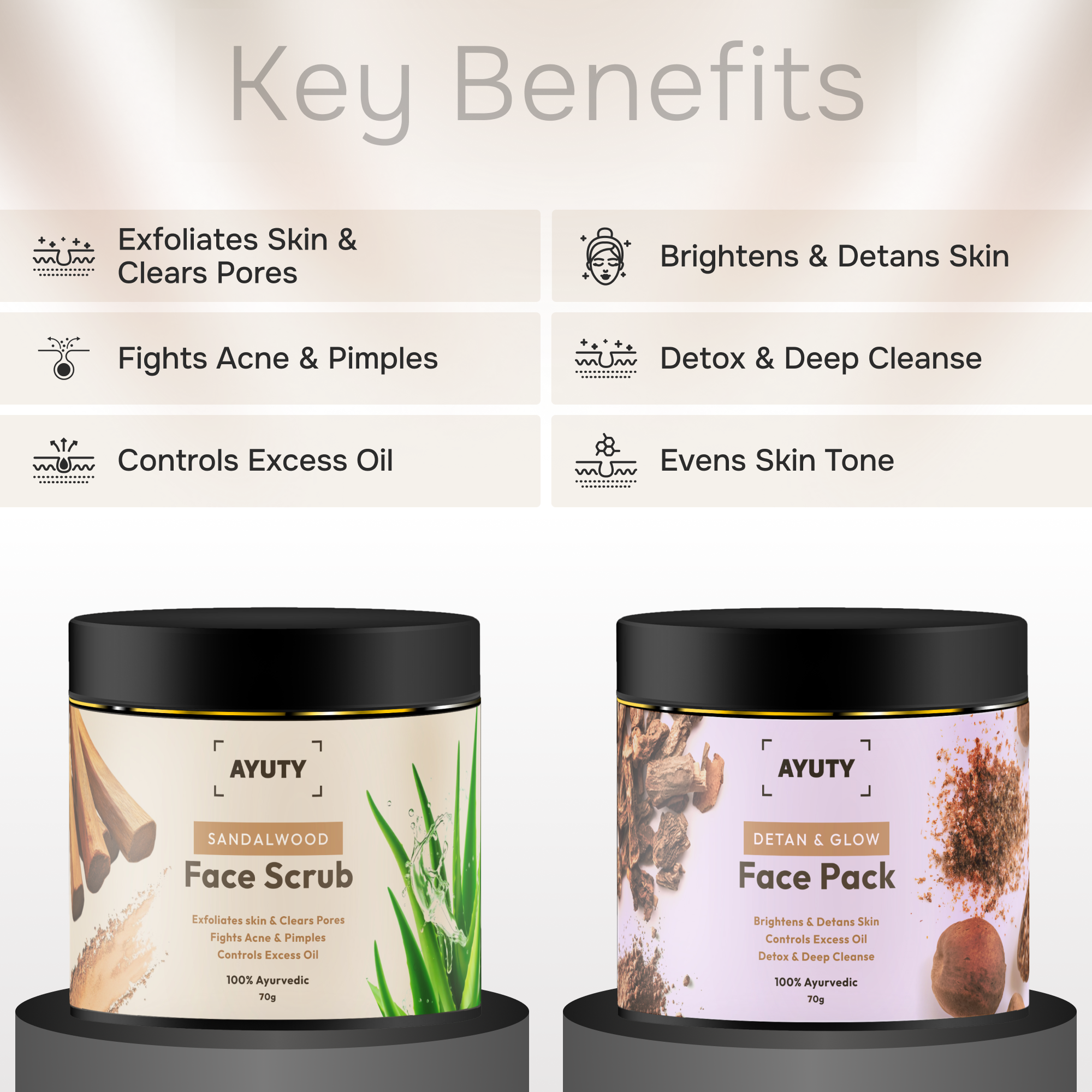 Ayurvedic Face Scrub & Face Pack Combo for Acne, Blackheads, Tan Removal & Glowing Skin