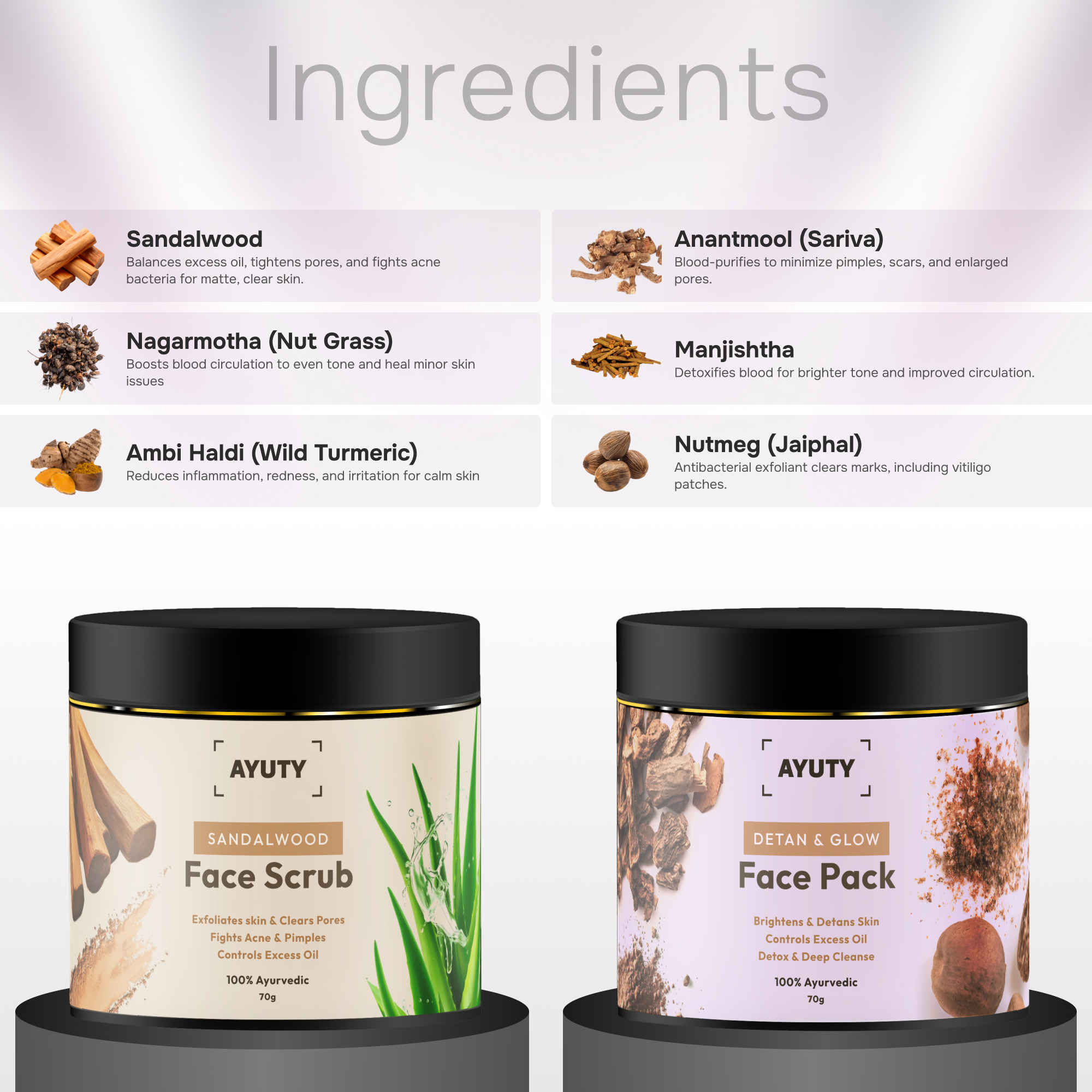 Ayurvedic Face Scrub & Face Pack Combo for Acne, Blackheads, Tan Removal & Glowing Skin