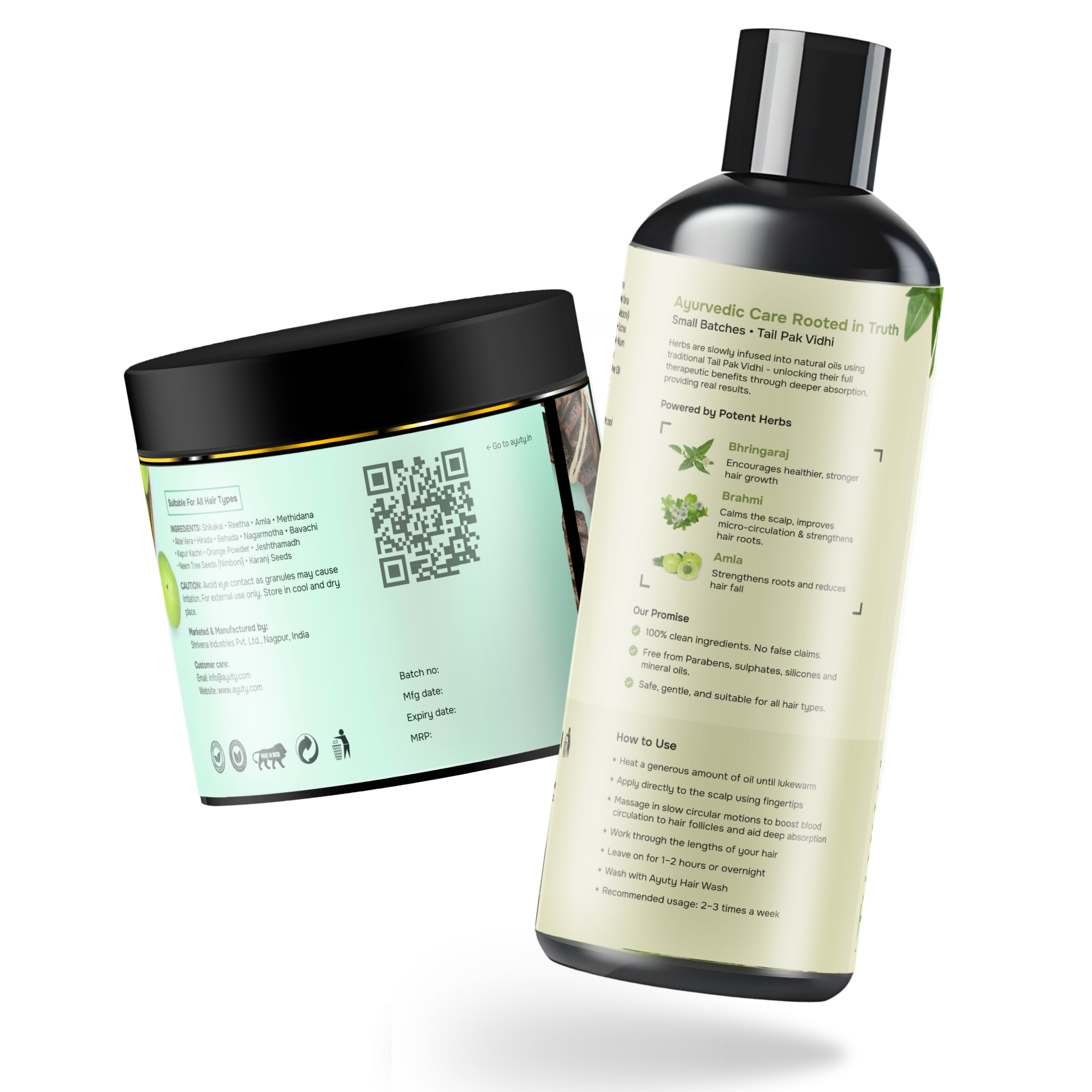 Ayurvedic Hair Oil & Hair Wash Combo for Hair Fall, Dandruff & Hair Growth