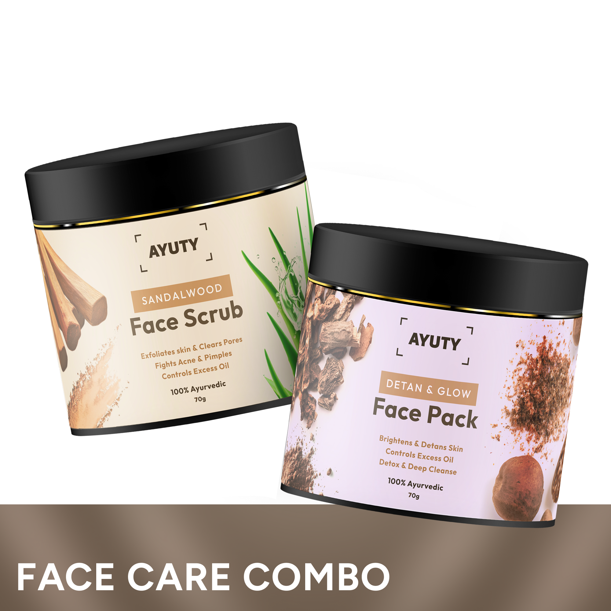 Ayurvedic Face Scrub & Face Pack Combo for Acne, Blackheads, Tan Removal & Glowing Skin