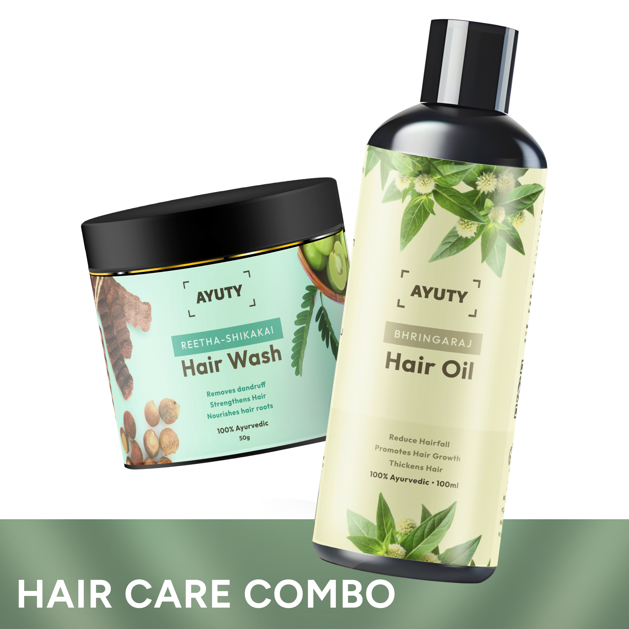 Ayurvedic Hair Oil & Hair Wash Combo for Hair Fall, Dandruff & Hair Growth