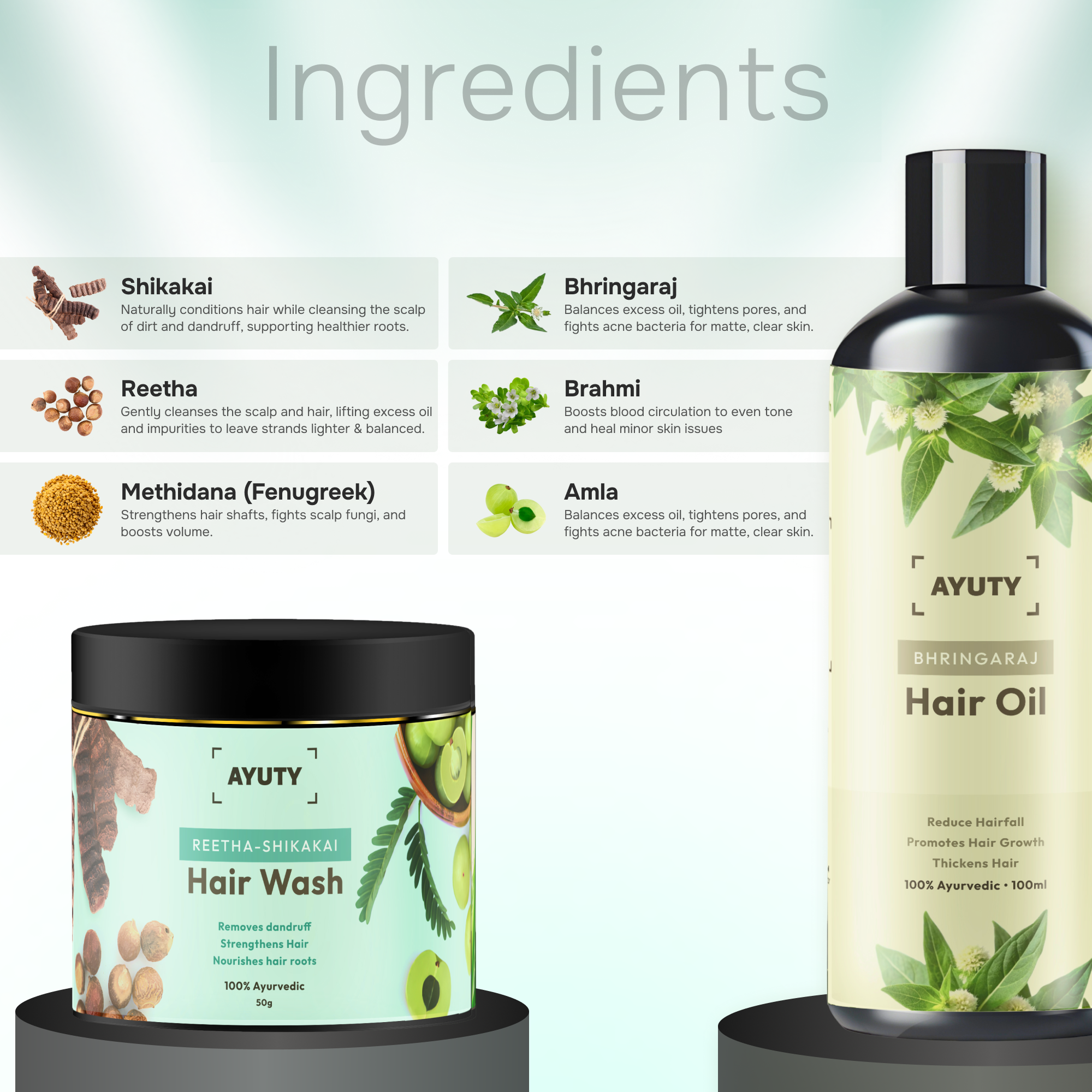 Ayurvedic Hair Oil & Hair Wash Combo for Hair Fall, Dandruff & Hair Growth